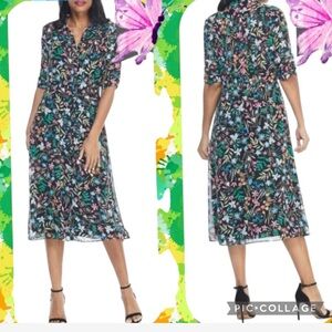 Maggie London Sheer Overlay Floral Midi dress w/separate slip lining.Sz 16 NWT